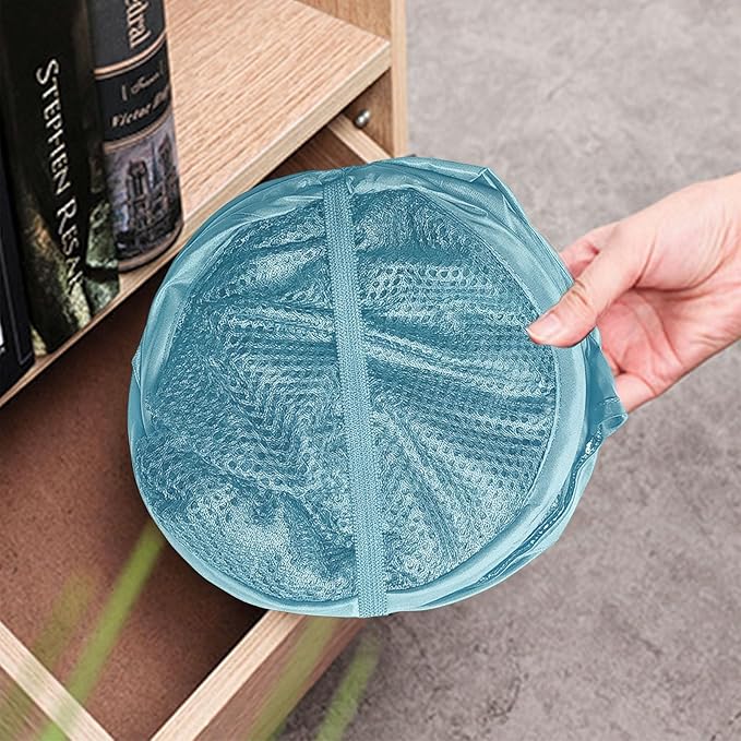 The upgraded pop-up laundry basket features a breathable side pocket mesh design, making it ideal for rooms, apartments, dormitories, travel, business trips, and children's storage (1,sky blue)