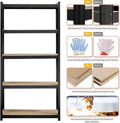Topeakmart 5-Tier Utility Shelves, Metal Storage Shelves Garage Shelving Unit Adjustable Garage Storage Shelves Storage Racks Heavy Duty Shed Shelving- Black, 35.5 x 12 x 71 Inch