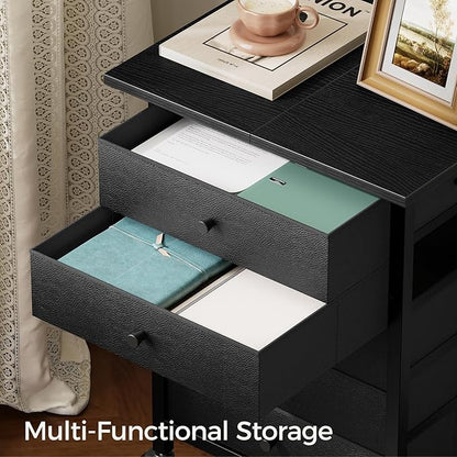 5 Drawer File Cabinet,Rolling Filing Chest Cabinet with Wheels, Under Desk Storage Organizer, Printer Stand with Non-Woven Fabric Drawer, for Home Office, Study, Black FCBK4801