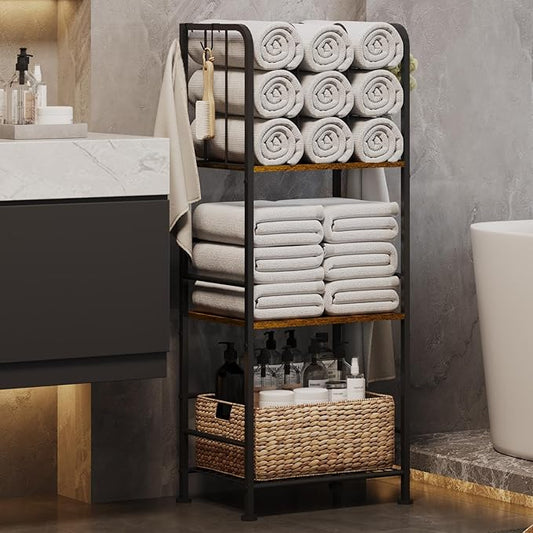Towel Rack for Bathroom 3-Tier M-Shaped Detachable Dividers, Durable Metal Towel Holder, Pool Items Holder, Space-Saving Storage Organizer, Modern Bath Towel Shelf Free Standing Patent Pending