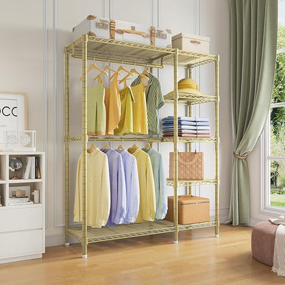 VIPEK V7 Clothes Rack Heavy Duty Max Load 670lbs, Garment Rack with 5 Tiers Adjustable Shelves Portable Closet Metal Sturdy Wardrobe Storage System for Walk-in Closet, Bedroom, Small Space (Gold)