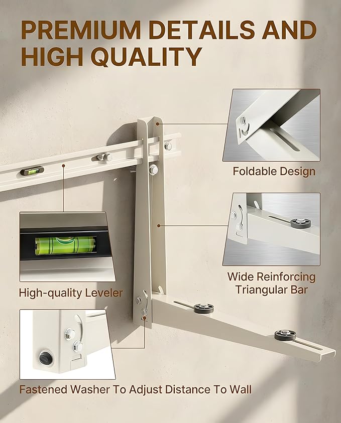 Heavy Duty Mini Split Wall Mounting Bracket for Outside, 400lb Load Capacity, Galvanized Carbon Steel, Dual Anti-Rust Coating, Leveling Bar, Anti-Vibration Pads, Fits 7000–12000 BTU AC Units