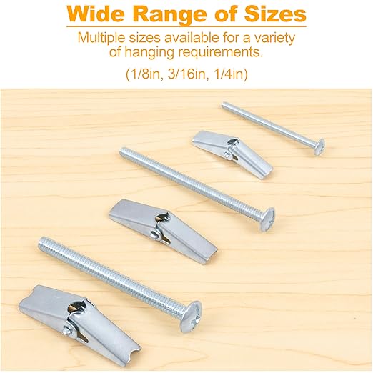 KURUI Hollow Wall Anchors Assorted Kit, 44Pc Heavy Duty Toggle Bolts and Wing Nut Kit, Drywall Anchors Assortment Set, Butterfly Anchors for Hanging Picture Curtain Rod Plant (1/8in, 3/16in, 1/4in)