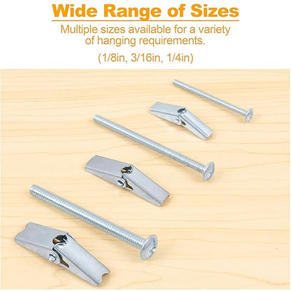 KURUI Hollow Wall Anchors Assorted Kit, 44Pc Heavy Duty Toggle Bolts and Wing Nut Kit, Drywall Anchors Assortment Set, Butterfly Anchors for Hanging Picture Curtain Rod Plant (1/8in, 3/16in, 1/4in)