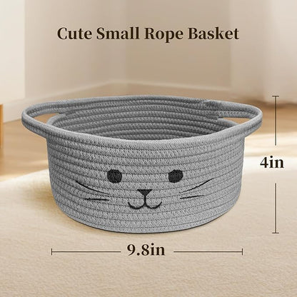 9.8" x 4" Small Cat Toy Basket - Gift Baskets Empty for Baby Shower Baby Baskets for Nursery Cute Woven Rope Storage Basket for Home Decor, Cat Pet toy box, Grey Easter basket