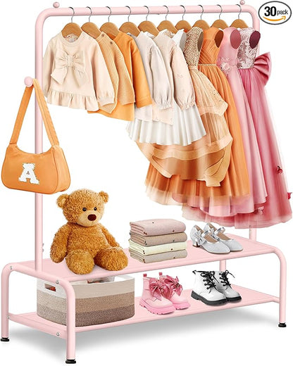 Kids Clothing Rack - Dress Up Storage - Dress Up Rack for Little Girls - Small Kids Costume Wardrobe with 2 Fabric Shelves - Princess Room Bedroom Decor