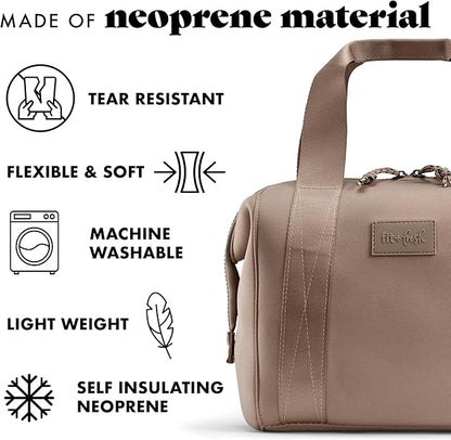 Fit & Fresh Remi Neoprene Lunch Bag For Women - Meal Prep Kit with Containers & XL Ice Pack, Self Insulating Neoprene-like Material, Machine Washable Lunch Bag, Tear-Resistant, Stain-Resistant, Taupe