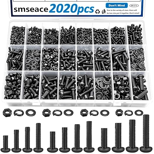 smseace 2020Pcs Metric Screws Assortment Kit 32-Sizes M2/M3/M4/M5/M6 Nuts and Bolts Assortment Kit for Machinery, Furniture, Automotive, 3D Printing, Motorcycle Repairs Metric Screw Assorted