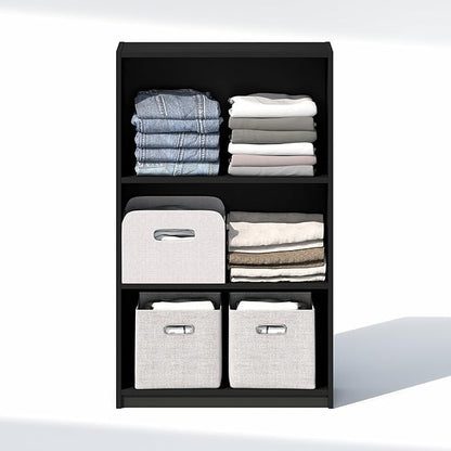 Furinno Reed Closet Organizers and Storage, 3-Tier Closet Organizer, Open Shelf Closet Storage, for Wardrobe, Bedroom, Living Room, Blackwood