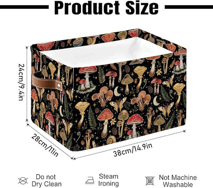 Mushroom Rectangle Storage Basket - Mushroom Themed Collection Collapsible Storage Baskets with Handles - Mushrooms Toy Bin - Mushrooms Pattern Storages Bin for Kids Clothes, Gifts, Books