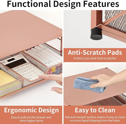 Small Laptop Stand for Desk, Monitor Stand Riser, Office Desk Accessories, Computer Desktop Stand with Drawer for Home, Office, School (Bronze)
