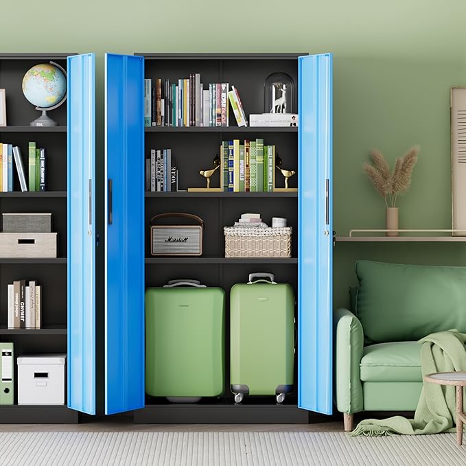 INTERGREAT Metal Storage Cabinet,72" Steel Lockable File Cabinet with Locking Doors and Adjustable Shelves,Locking Tool Cabinets for Office,Home,Garage,Gym,School (Black Blue)