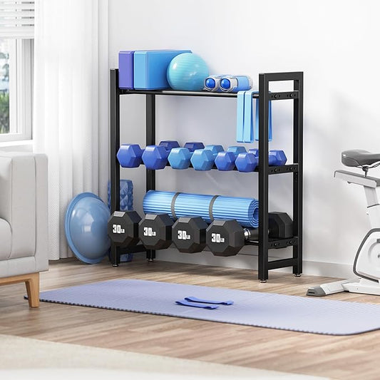 3 Tier Adjustable Dumbbell Rack – Heavy-Duty Weight Storage Stand for Dumbbells, Kettlebells, Multiple Balls, 450 lb Total Capacity, Space-Saving Home Gym Organizer (Rack Only)