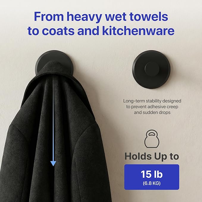 HOME SO Suction Cup Hooks for Shower & Bathroom Towel Holder 2-Pack – Suction Cups Hooks for Hanging Towels, Robes, & Coats - Tiles, Glass Door or Mirror – Shower Hooks & Towel Hooks Organizer - Black