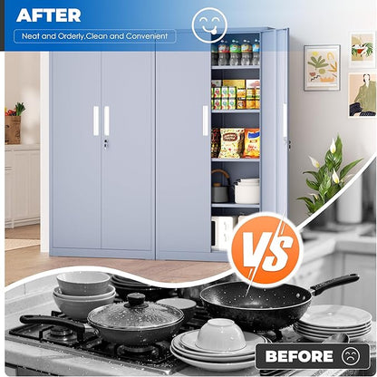 INTERGRAET 63" Pantry Cabinet, Kitchen Pantry Storage Cabinets with 2 Doors and 4 Shelves,Cement Gray Metal Storage Cabinet,Cupboard for Home,Kitchen,Living Room/Dining