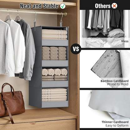 GRANNY SAYS 4-Shelf Hanging Organizer, Closet Hanging Shelves, Closet Hanging Storage Organizers, Organization for Bedroom, Living Room, Baby Nursery, Camper Accessories, Gray, 1-Pack