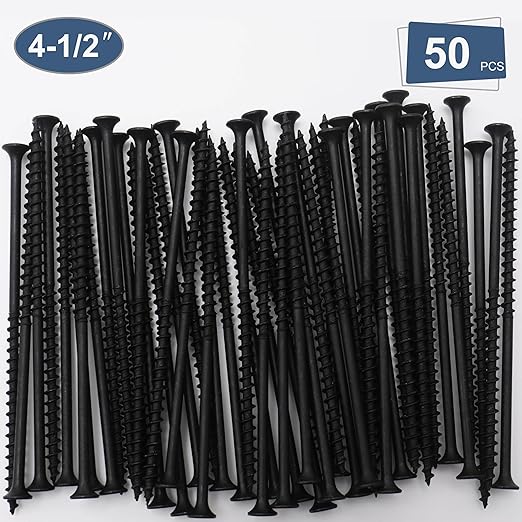 50pcs #10 × 4-1/2 inch High Hardness Drywall Screws, Black, Coarse Thread, Phillips Drive, Bugle Head, Black Wood Screws, Long Screws, Wood and More