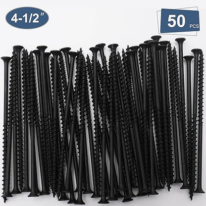 50pcs #10 × 4-1/2 inch High Hardness Drywall Screws, Black, Coarse Thread, Phillips Drive, Bugle Head, Black Wood Screws, Long Screws, Wood and More