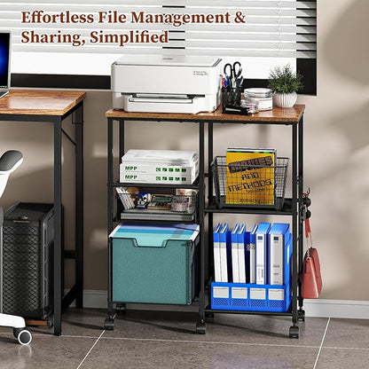 Rolling File Cart with Wheels,Lateral File Cabinet with 2pcs Drawers,Rolling Printer Stand Cart with Open Storage Shelf,Hanging Filing Cabinet Organizer Cart Fits Letter Size for Home Office