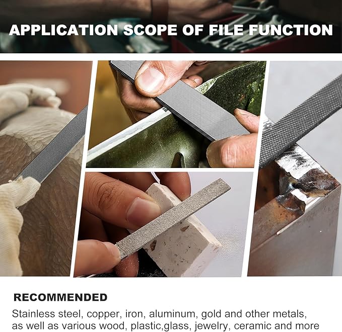 17PCS File Set with Tool Bag, Includes 4PCS Large Metal File, 12PCS Needle File and Wire Brush,Work for Metal, Wood and More