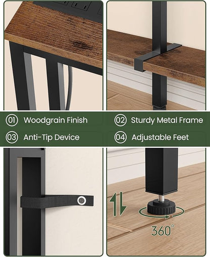78.7" Narrow Console Table with Charging Station, Behind Couch Table with 2 AC Outlets, 1 USB and 1 Type-C Port for Hallway, Living Room, Foyer, Rustic Brown and Black TXG02UBF