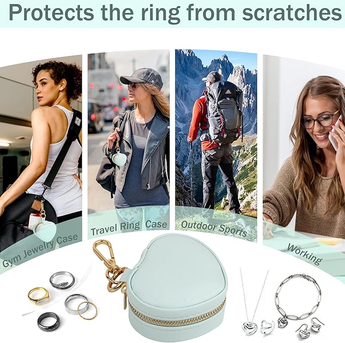 Jewelry Ring Holder Box Keychain,Portable Heart-Shaped Gym Travel Jewelry Case,Small Organizer Mini Ring Earring Stud Necklace Storage Case