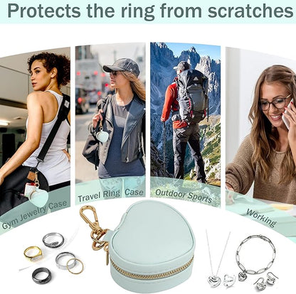 Jewelry Ring Holder Box Keychain,Portable Heart-Shaped Gym Travel Jewelry Case,Small Organizer Mini Ring Earring Stud Necklace Storage Case