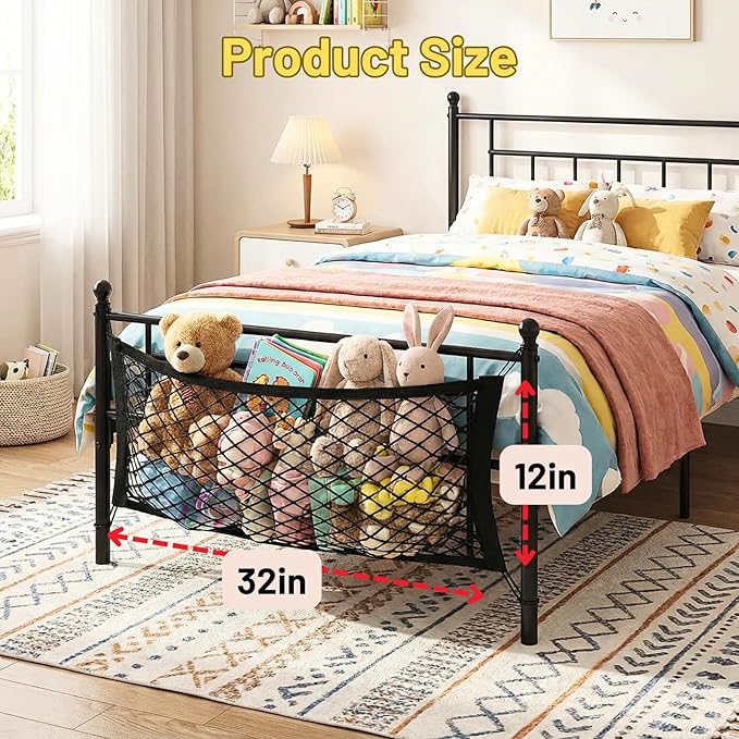 Stuffed Animal Storage Net for Kids, 2 Pack Bedside Toy Organizer Net - Neatly Store Your Stuffed Animals, Elastic Bedside Stuffed Animal Storage Net with Tether, Stretches up to 32 Inches