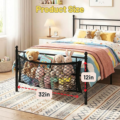 Stuffed Animal Storage Net for Kids, Bedside Toy Organizer Net - Neatly Store Your Stuffed Animals, Elastic Bedside Stuffed Animal Storage Net with Tether, Stretches up to 32 Inches, Black