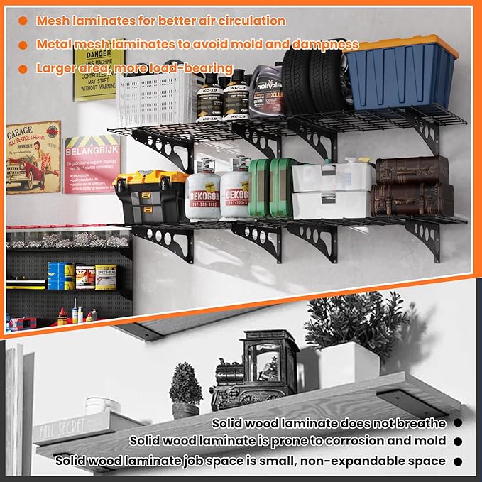 2-Pack 2x4ft Garage Wall Shelving,47" *24"Heavy Duty Walls Shelf Storage Rack,1200LBS Shelving Wall Mounted for Garage,Kitchens,Storeroom,Basement,Rust-Proof,Easy Installation