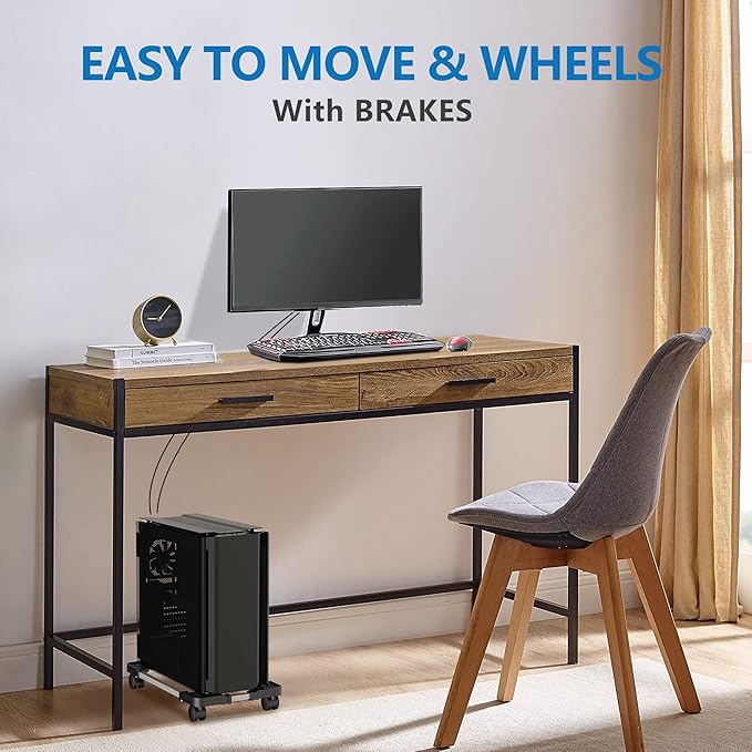 Computer Tower Stand - Adjustable PC Stand for Most Desktop Towers - Elevate and Organize Your Desktop - Mobile CPU PC Holder Cart Riser Printer