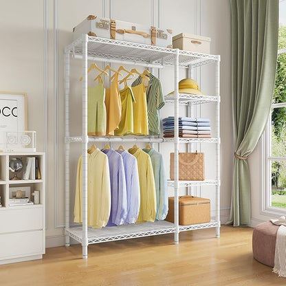 VIPEK V7 Garment Racks for Hanging Clothes Heavy Duty Clothes Rack with Shelves, Portable Closet Rack Metal Clothing Racks 5 Tiers Freestanding Closet Wardrobe System, Max Load 670lbs, White