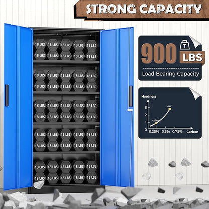 INTERGREAT Metal Storage Cabinet, 72” H Storage Cabinet with Doors and Adjustable Shelves for Office, Home, Garage, Pantry (Assembly Required, Black Blue)