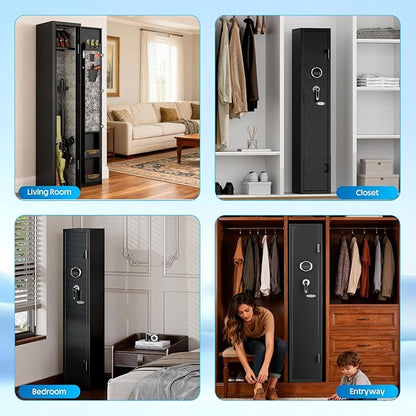 KAER 2-3 Gun Safe for Rifles and Pistols Guns Cabinet for Shotguns Quick Access Long Rifle Safes with Removable Rack LED Light Adjustable Shelves for Home Living Room Bedroom Closet Cloakroom (Black)