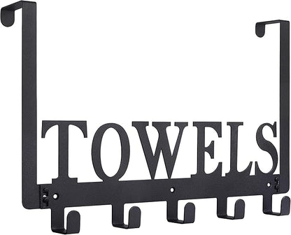 Over The Door Hooks, Towel Holder for Bathroom, Door Mount Towel Rack Towel Hooks for Bedroom Beach Towels Bathrobe Wall Mount Hang on The Door Cabinet Cupboard Metal Sandblasted (Black)