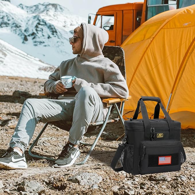 Lunch Box for Men, Tactical Lunch Bag MOLLE Webbing Leakproof Insulated Large Lunch Cooler Women Adult Meal with Adjustable Shoulder Strap Durable Lunch Pail (Black)