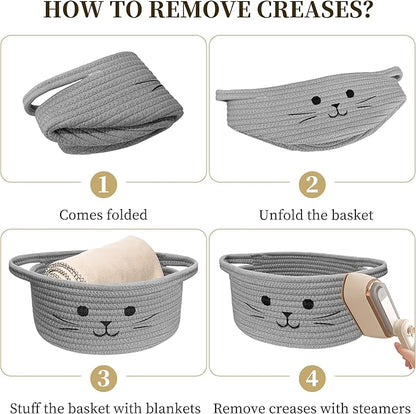 9.8" x 4" Small Cat Toy Basket - Gift Baskets Empty for Baby Shower Baby Baskets for Nursery Cute Woven Rope Storage Basket for Home Decor, Cat Pet toy box, Grey Easter basket