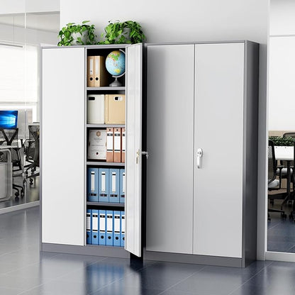 Greenvelly Metal Storage Cabinet with Doors and Shelves, 72" Inch Locking Metal Cabinet,Garage Storage Cabinet for Garage Office School Warehouse (White Gray)