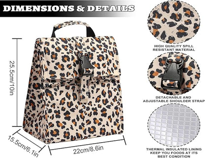 Insulated Foldable Lunch Bag- Lightweight Portable with Adjustable Shoulder Strap Lunch Box for Men, Women, Office, Work, Picnic, Hiking and Beach (Leopard(Soft Fabric))