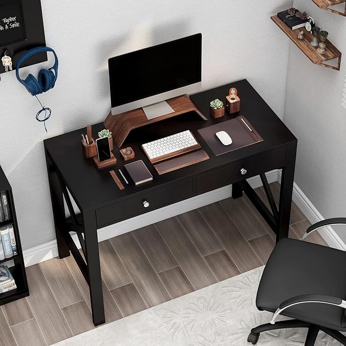 ChooChoo Computer Desk Study for Home Office, Modern Simple 40 Inches Desk with Drawers, Makeup Vanity Console Table, Black