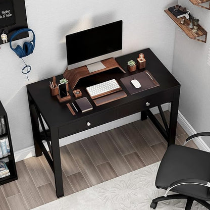 ChooChoo Computer Desk Study for Home Office, Modern Simple 40 Inches Desk with Drawers, Makeup Vanity Console Table, Black