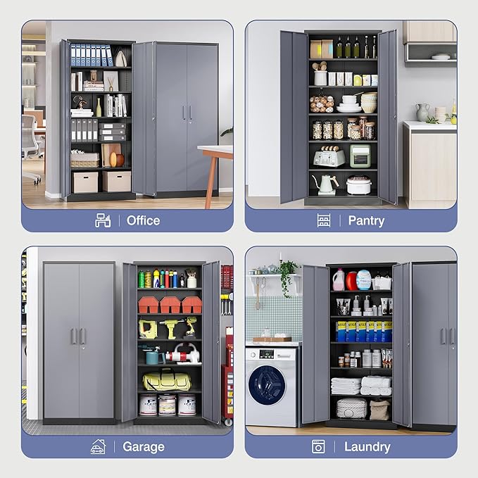 72" Metal Locker Storage Cabinet,72" Tall Locking Cabinet with Doors and Adjustbale Shelves,File Cabinets for Basement,Garage,Home Office