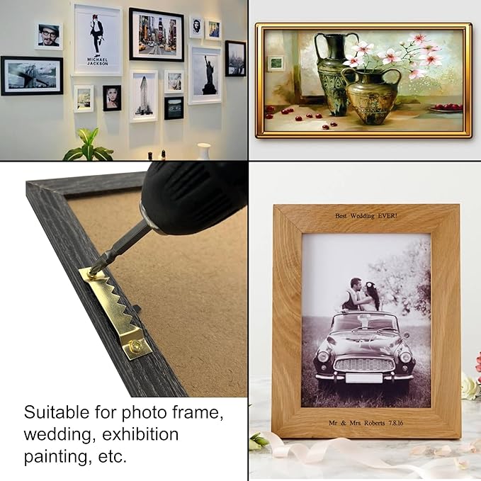30 Pack Large Sawtooth Picture Hangers - Steel Picture Hanging Solutions with Screws, for Hanging Clock Paintings Artwork Frame Hooks (Gold)