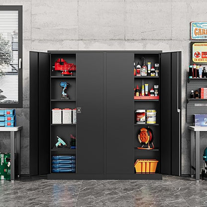 Metal Storage Cabinet-72” Black Tall Steel File Cabinets with Lockable Doors and Adjustable Shelves-Black Steel Storage Cabinet for Kitchen, Office, Garage