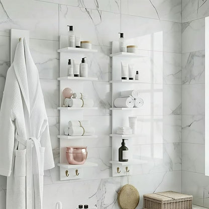 Sorbus 5 Tier Wall Shelf Unit with Hooks, Vertical Column Utility Shelving for Home Decor and Storage Organizer, Wall-Mounted Floating Shelves for Bathroom Storage, Bedroom, Living Room