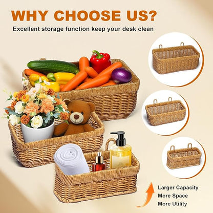 3 Pack Woven Storage Basket, Organizer Trays, Paper Box, Vintage Bin for Bathroom, Kitchen, Vanity Countertop Table Shelf, Vegetable & Fruit Storage Boxes, Potato Onion Basket (Yellow, 3 pc (set))