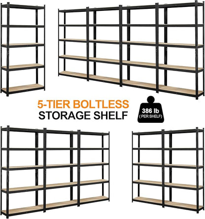 Topeakmart 5-Tier Utility Shelves, Metal Storage Shelves Garage Shelving Unit Adjustable Garage Storage Shelves Storage Racks Heavy Duty Shed Shelving- Black, 35.5 x 12 x 71 Inch