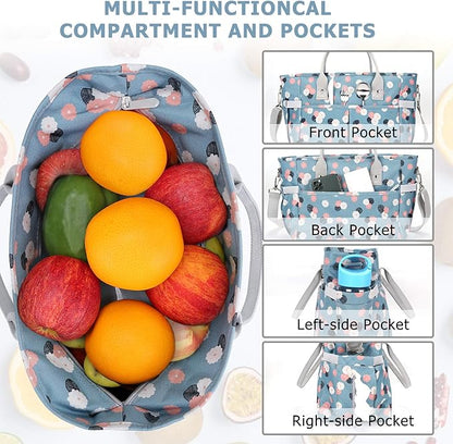 KIPBELIF Cute&Classy Roomy Insulated Lunch Bags for Women - Stylish & Functional Large Tote Adult Lunch Box for Working & Picnic(Extra Large,Light Blue Plum)