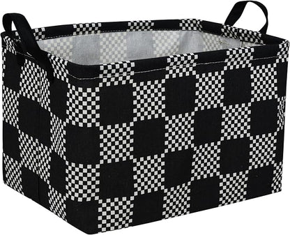Essme Rectangular Boys Basket,Kids Storage Basket with Handles for Room Decor,Car Storage Bin（Black grid）
