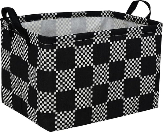 Essme Rectangular Boys Basket,Kids Storage Basket with Handles for Room Decor,Car Storage Bin（Black grid）
